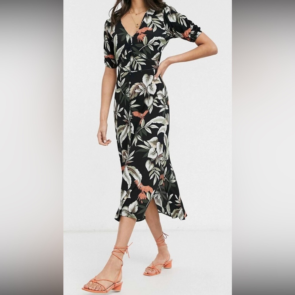 ASOS / Oasis Black Tropical Midi Dress 100% viscose